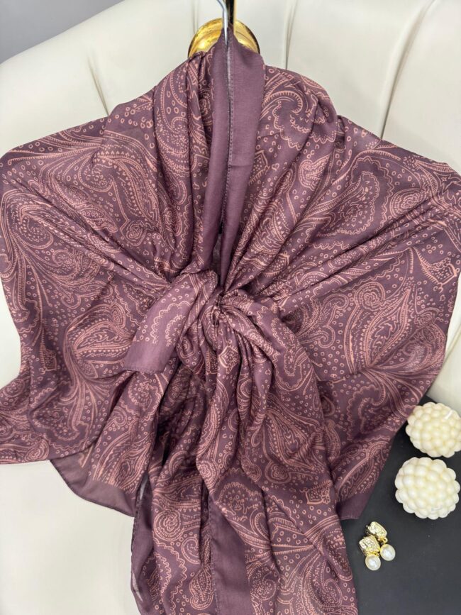 Asil Desen Pamuk İpeksi Şal -452103-Erik Moru