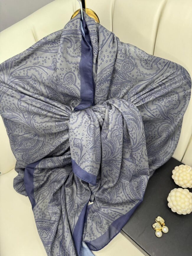 Asil Desen Pamuk İpeksi Şal -452103- Buz Mavisi