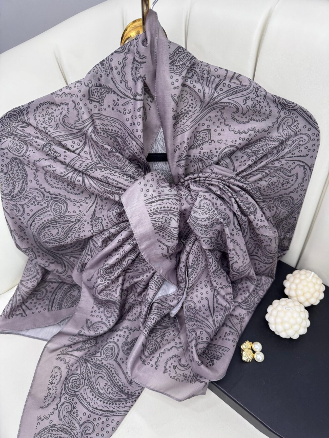 Asil Desen Pamuk İpeksi Şal -452103- Işıltı Lila