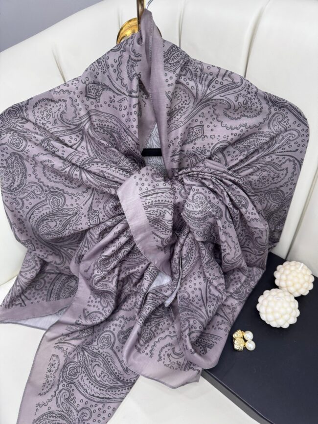 Asil Desen Pamuk İpeksi Şal -452103- Işıltı Lila