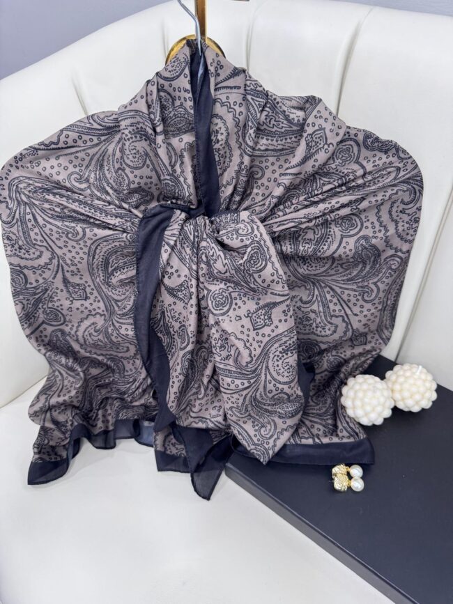 Asil Desen Pamuk İpeksi Şal -452103- Mürekkep Mavisi