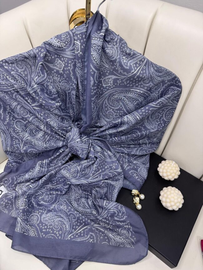 Asil Desen Pamuk İpeksi Şal -452103-Lacivert