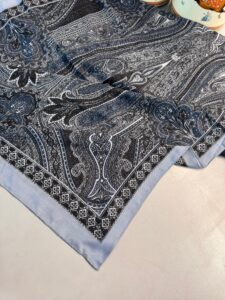 Çini Desen Pamuk İpek Şal 7458 -Mavi Buz