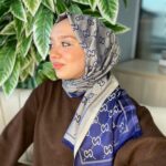 G Desenli İpek Kaşmir Çift Taraflı Şal 440344 - Vizon/ Lacivert