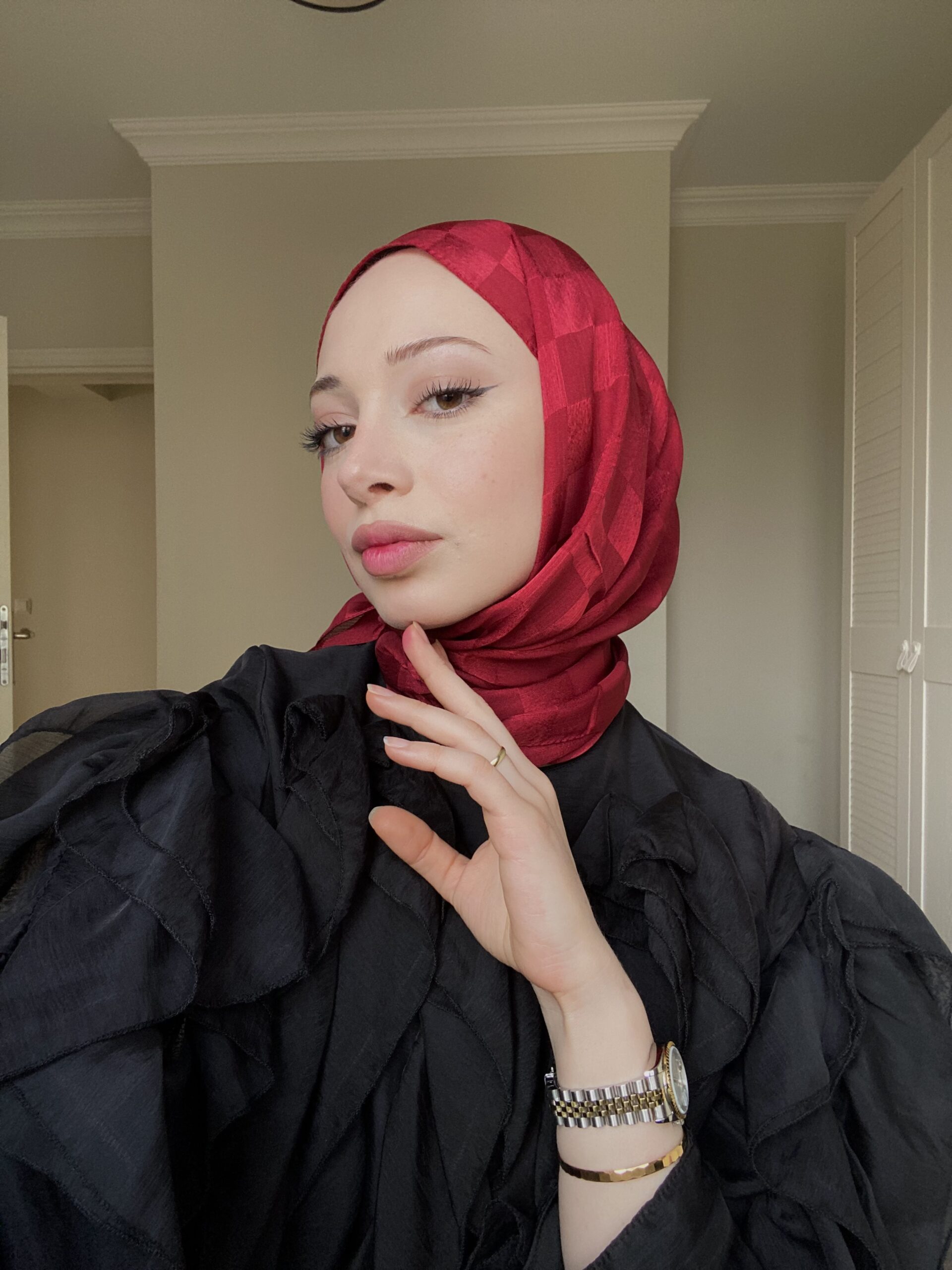 Dama Desen Jakar Şal - Kırmızı