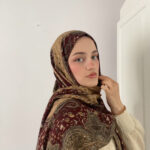 Touch İthal Etnik Desen Pamuk İpek Şal -35330 - Bordo Altın