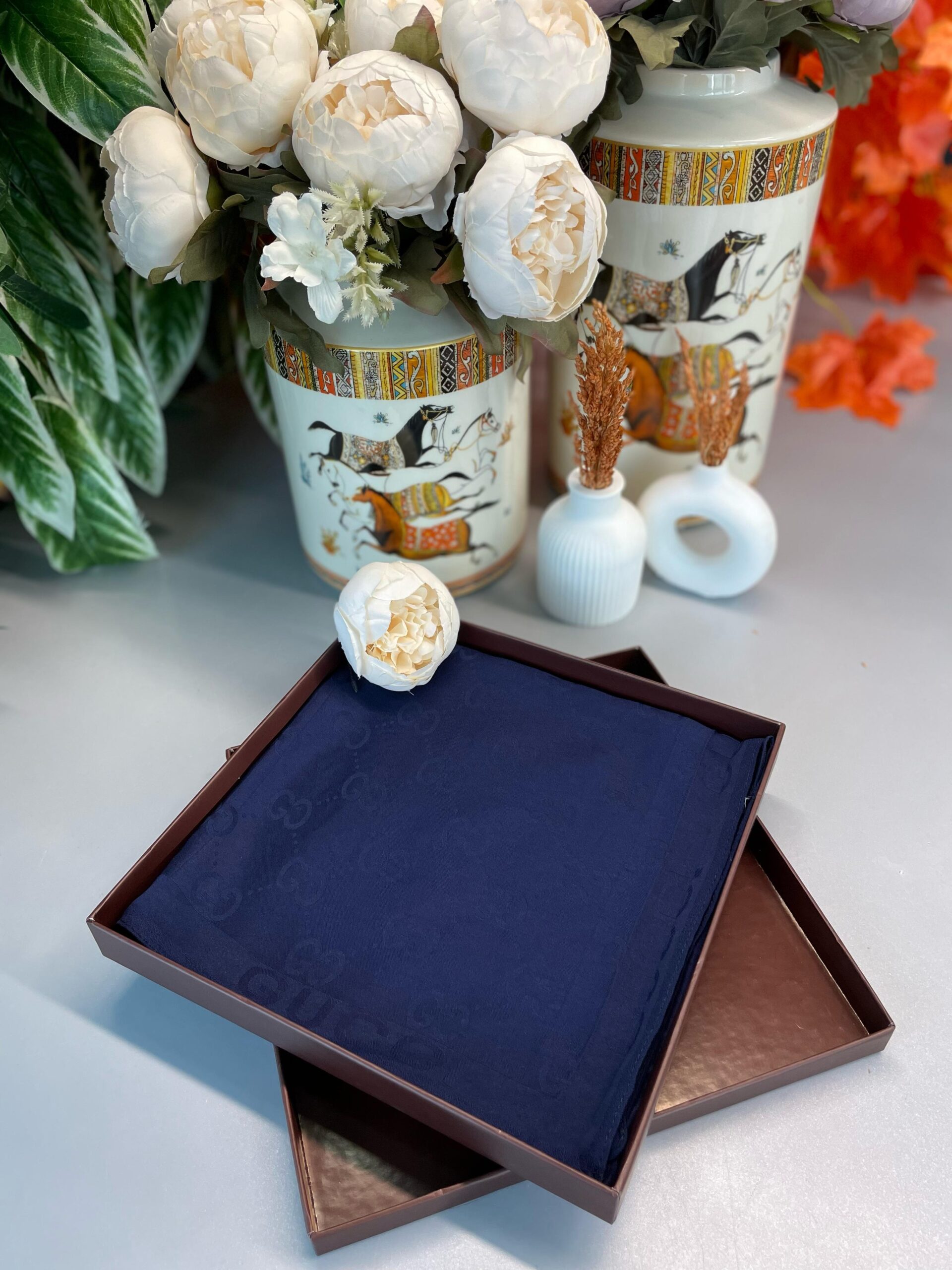 GUCCİ ÇİFT TARAFLI KAŞMİR İPEK EŞARP 7859- LACİVERT