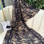 Channel Çizgili leopar çifttaraflı vual ipek şal-43080 Siyah