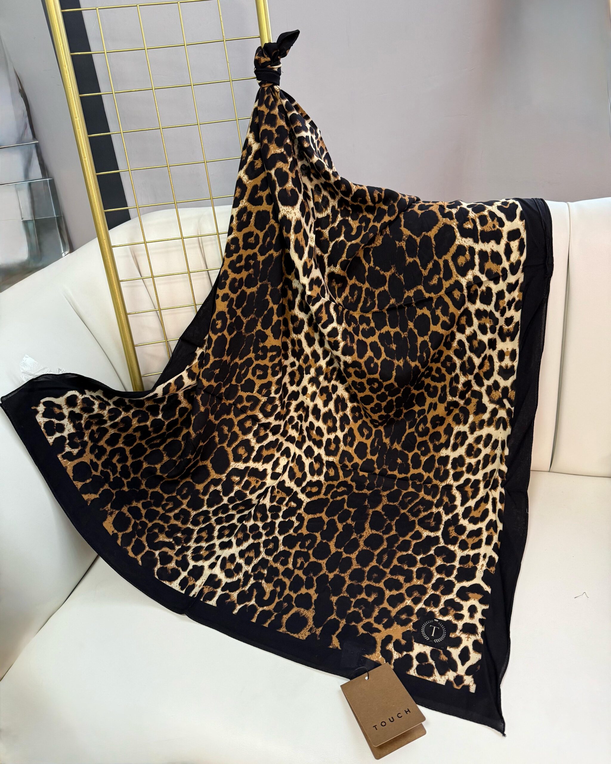 Touch ithal Leopar Pamuk İpek Şal-415420-Siyah-kahve