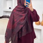 Sarmaşık Desen Pamuk İpek Şal -41200- Vişne Çürüğü