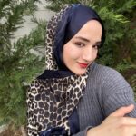 İthal Jaguar Desenli Çifttaraflı Vual İpek Şal-34014 Lacivert