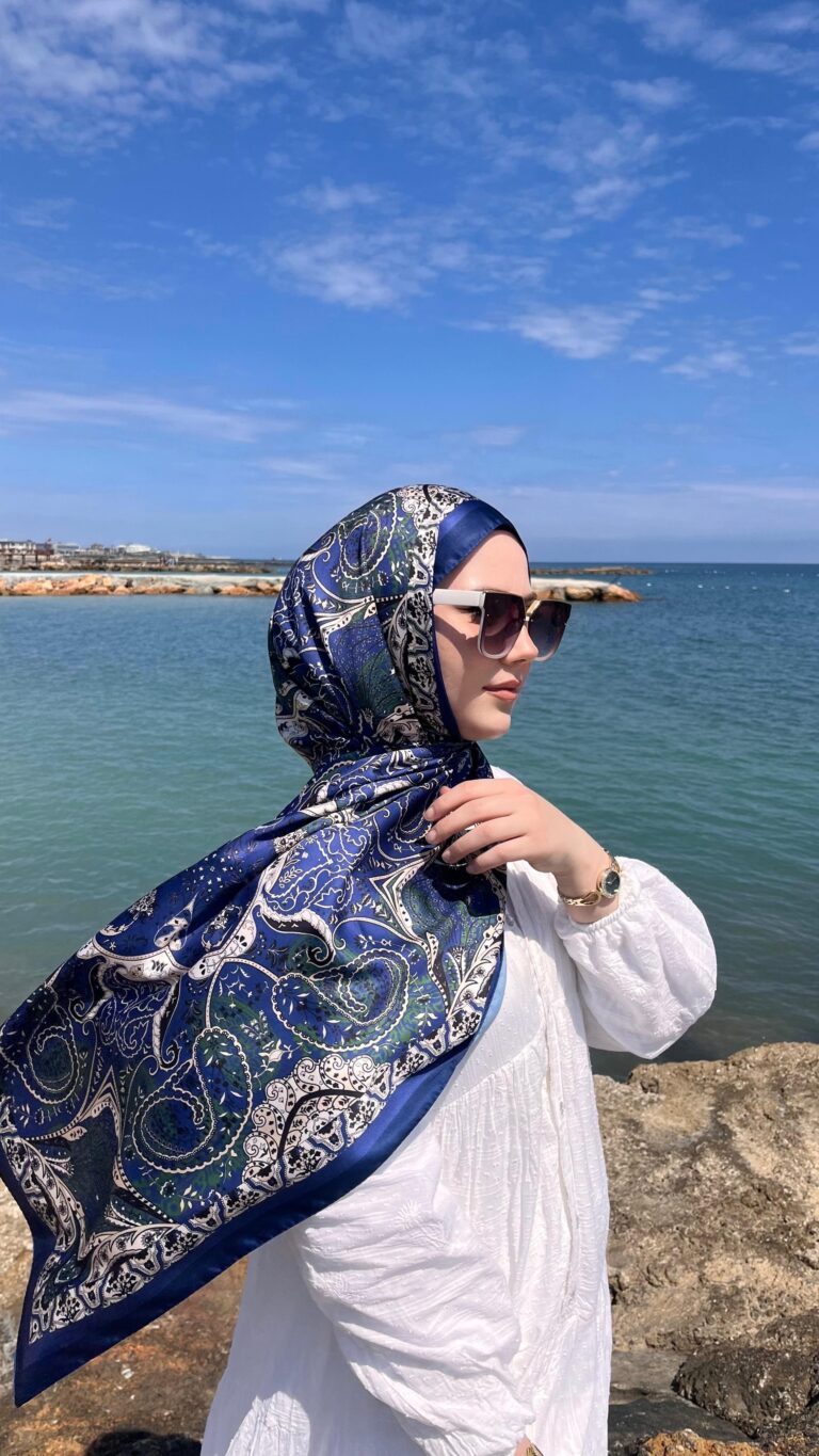 Batik Desen Vual İpek Şal -259685-Mavi