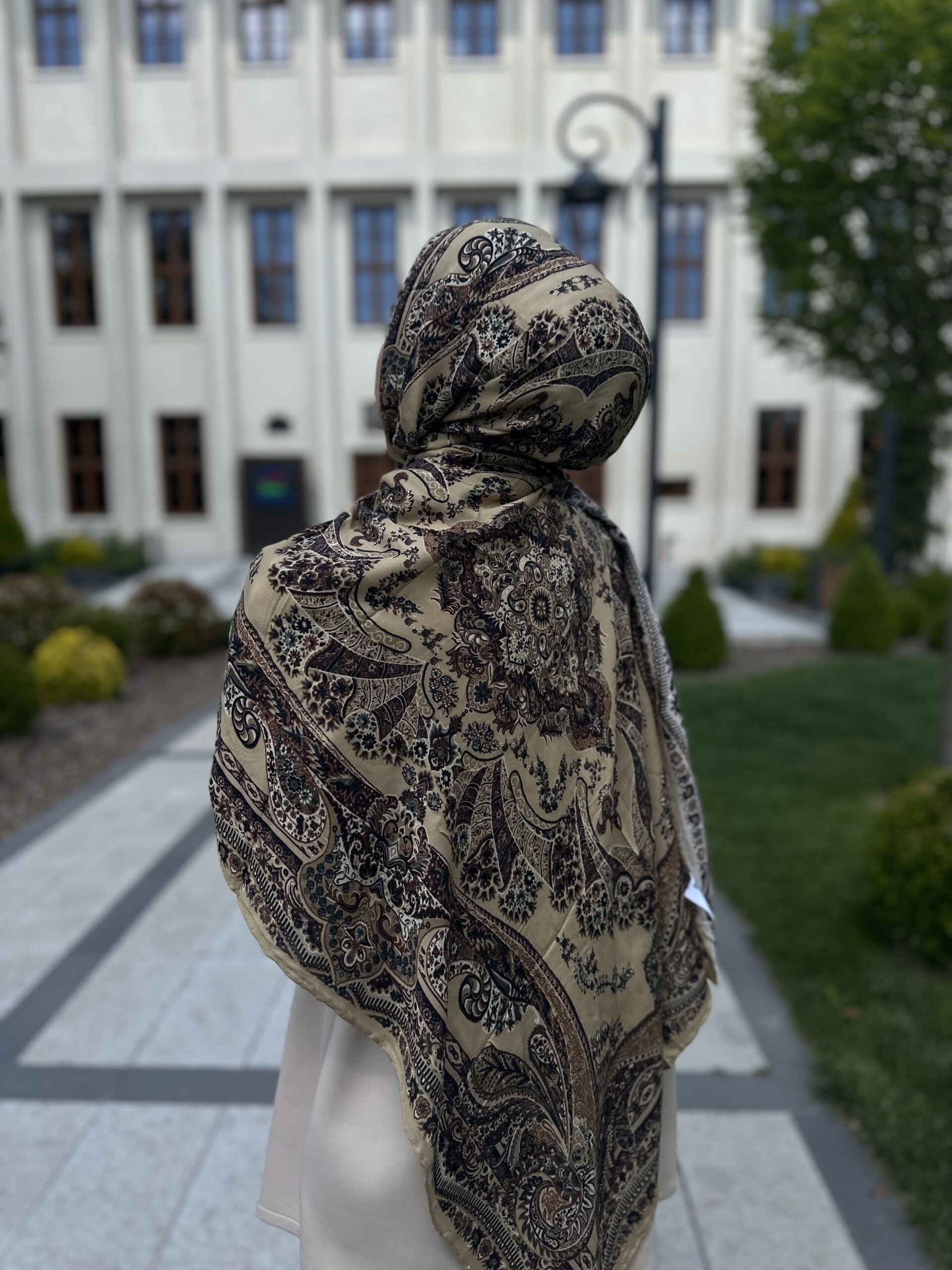 Touch İthal Etnik Desen Yün İpek Şal 34220 –Camel-Kahve