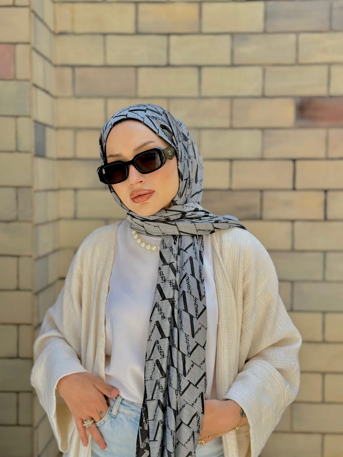 Valentino Çift Taraflı İtalyan Pamuk İpek Şal 44117 - Gri Siyah