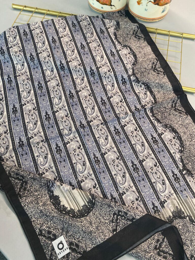 Etro Desen Pamuk İpek Şal 49733 -Saf Lacivert