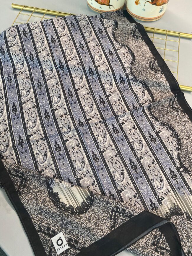 Etro Desen Pamuk İpek Şal 49733 -Saf Lacivert