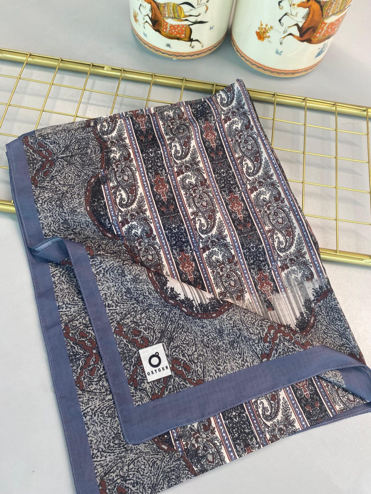 Etro Desen Pamuk İpek Şal 49733 -Turkuaz