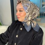 Retro Desen Pamuk Soft Eşarp 27092 - Füme