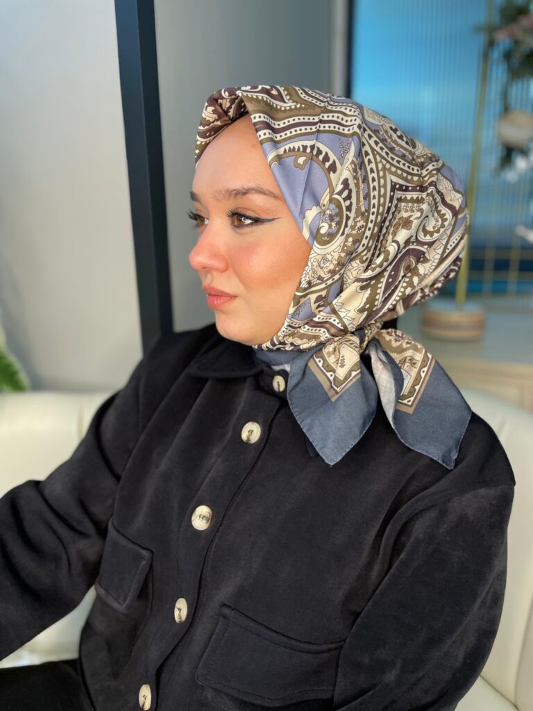 Retro Desen Pamuk Soft Eşarp 27092 - Füme