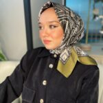 Retro Desen Pamuk Soft Eşarp 27092 - Yağ Yeşili