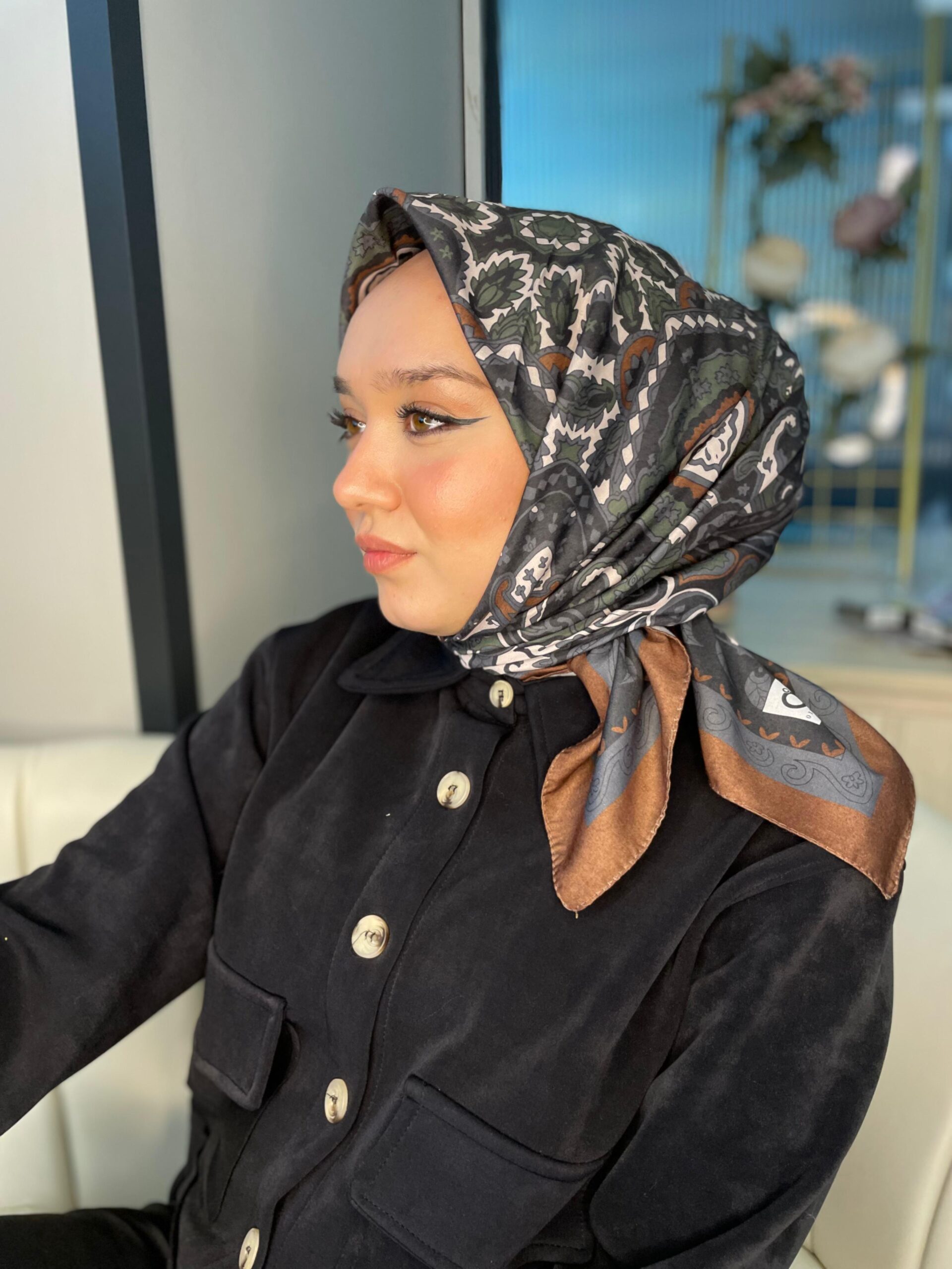 Etro Desen Pamuk Soft Eşarp 27091 - Haki