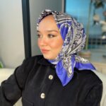 Retro Desen Pamuk Soft Eşarp 27092 - Saks