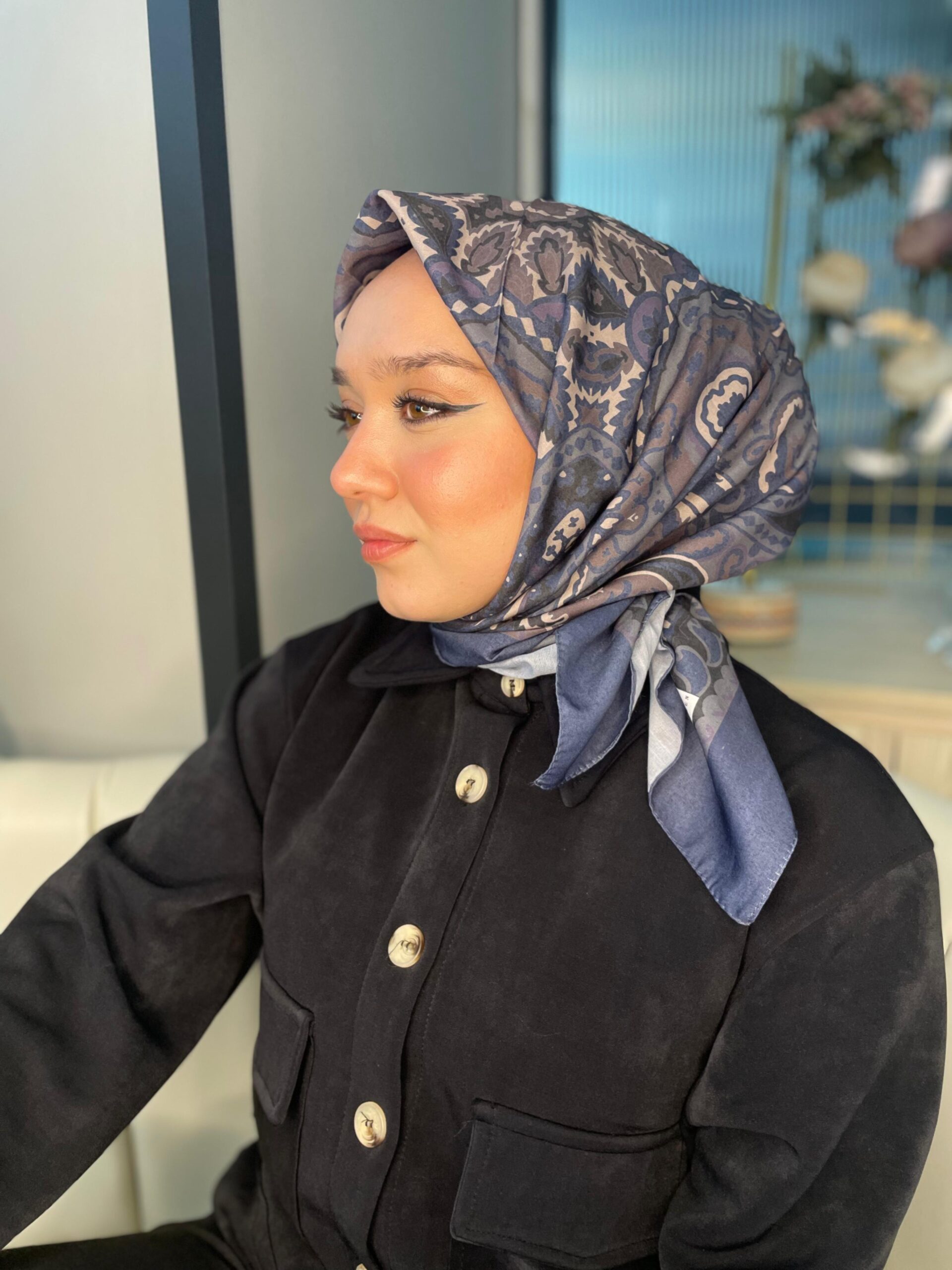 Etro Desen Pamuk Soft Eşarp 27091 - indigo