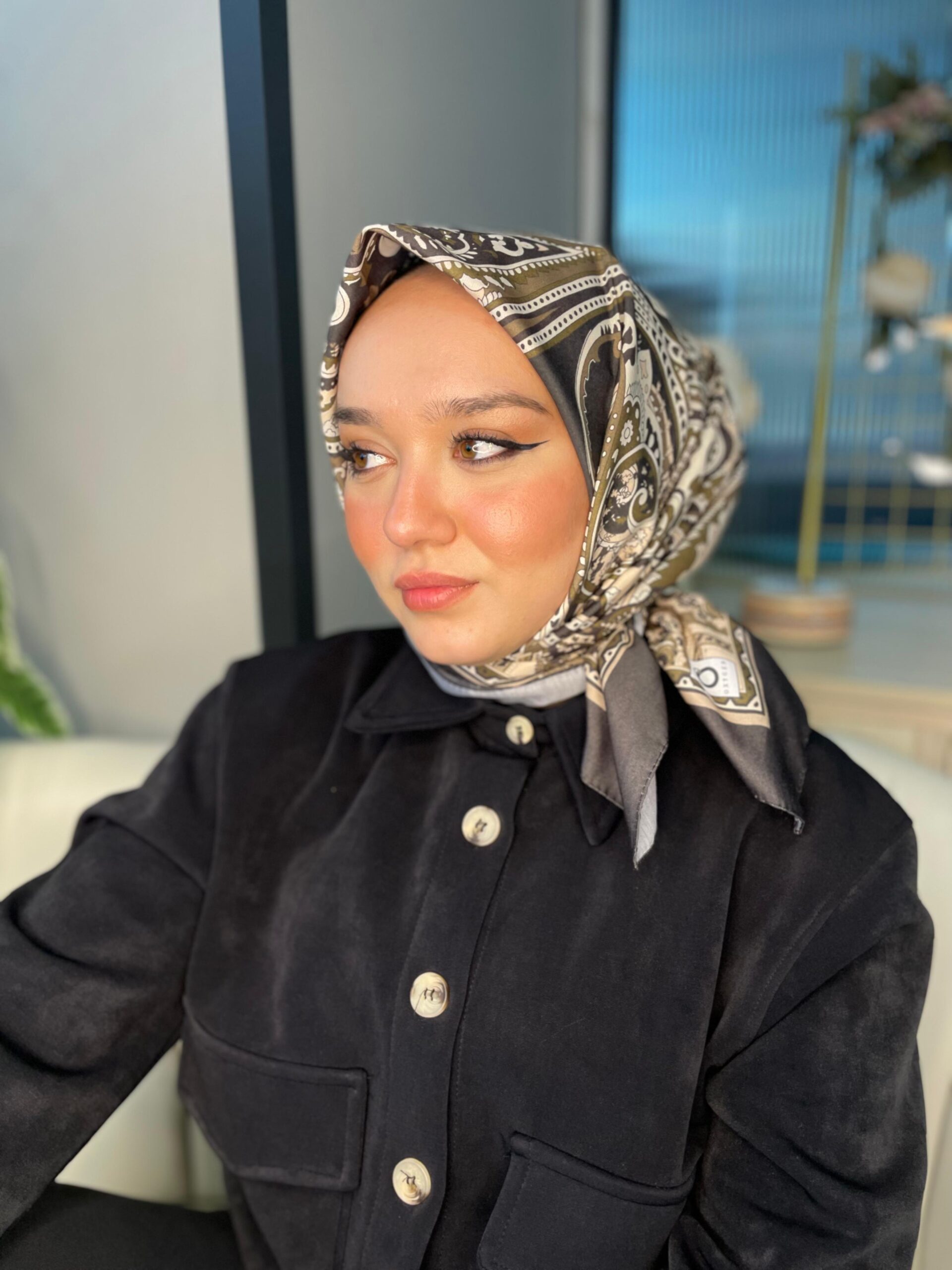 Retro Desen Pamuk Soft Eşarp 27092 - Antrasit