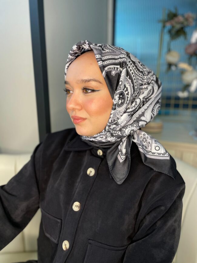 Retro Desen Pamuk Soft Eşarp 27092 - Siyah