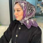 Retro Desen Pamuk Soft Eşarp 27092 - Mor