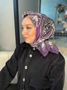 Retro Desen Pamuk Soft Eşarp 27092 - Mor