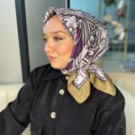 Retro Desen Pamuk Soft Eşarp 27092 - Mor-Camel