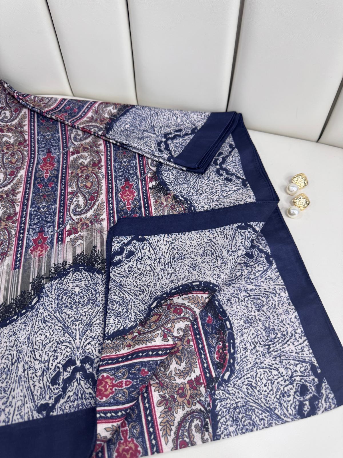 Etro Desen Pamuk İpek Şal 49733 - Gök Mavisi