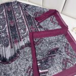 Etro Desen Pamuk İpek Şal 49733 -Mürdüm