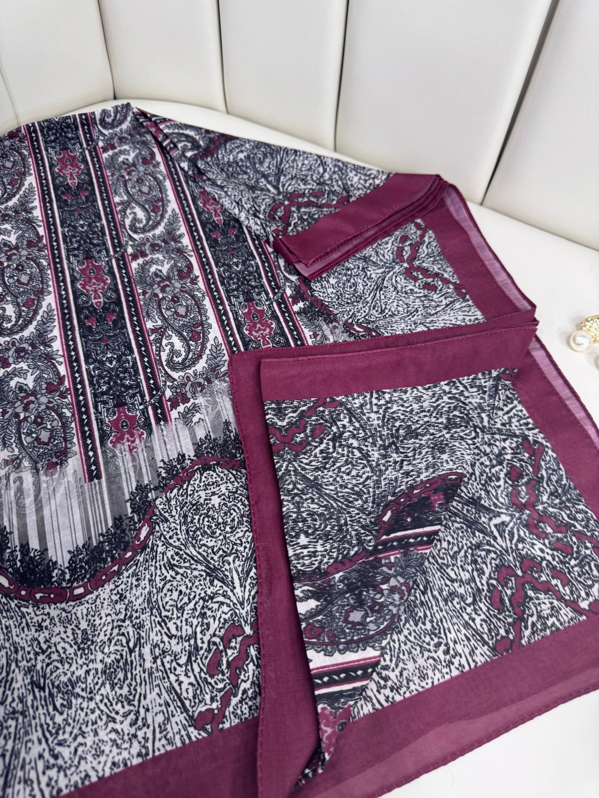 Etro Desen Pamuk İpek Şal 49733 -Mürdüm