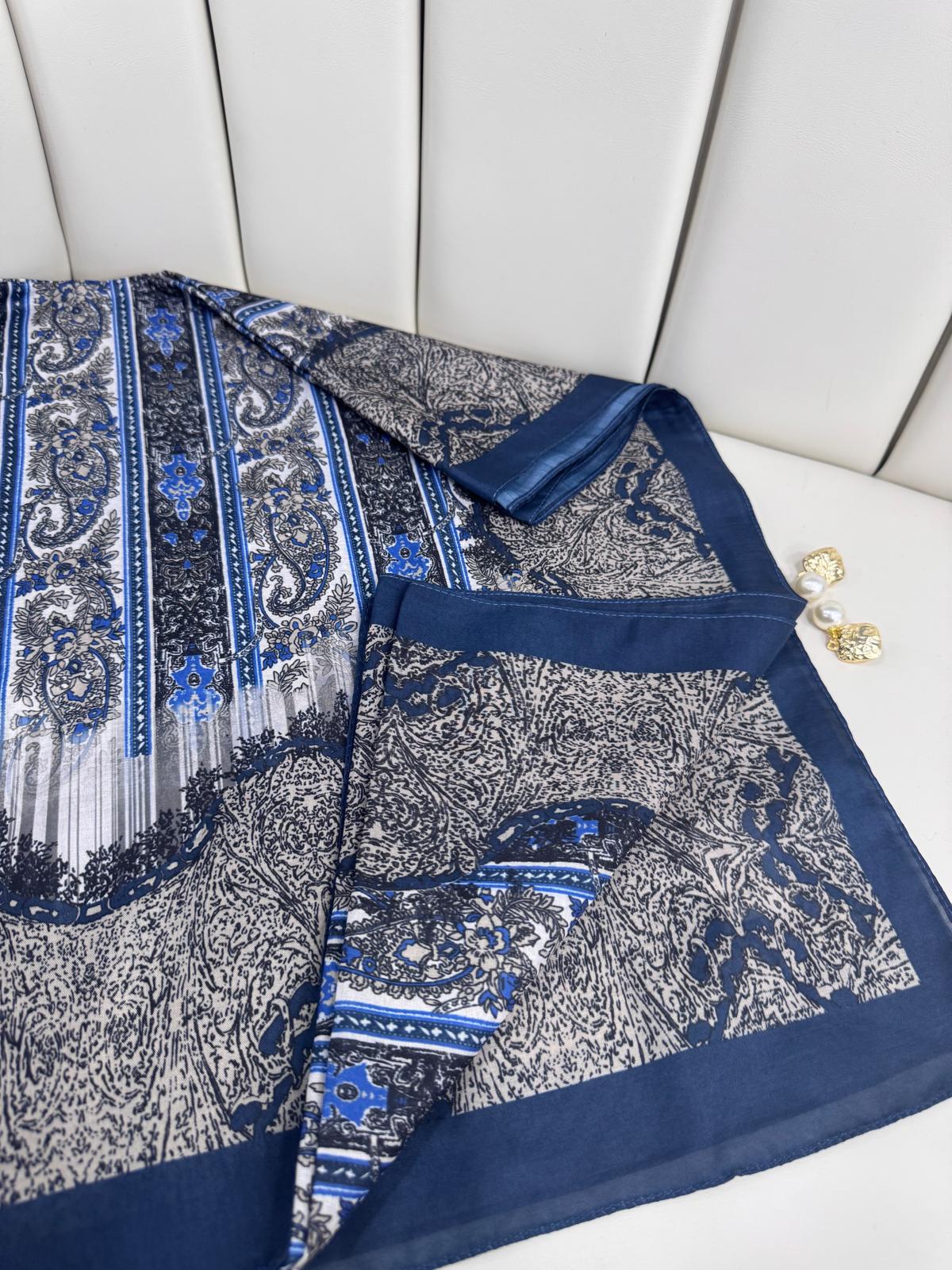 Etro Desen Pamuk İpek Şal 49733 -İnci Mavisi