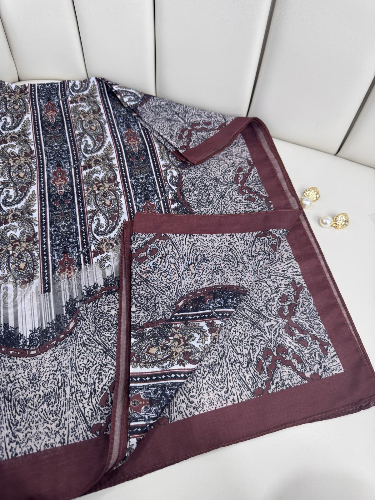 Etro Desen Pamuk İpek Şal 49733 -Gül Mürdümü