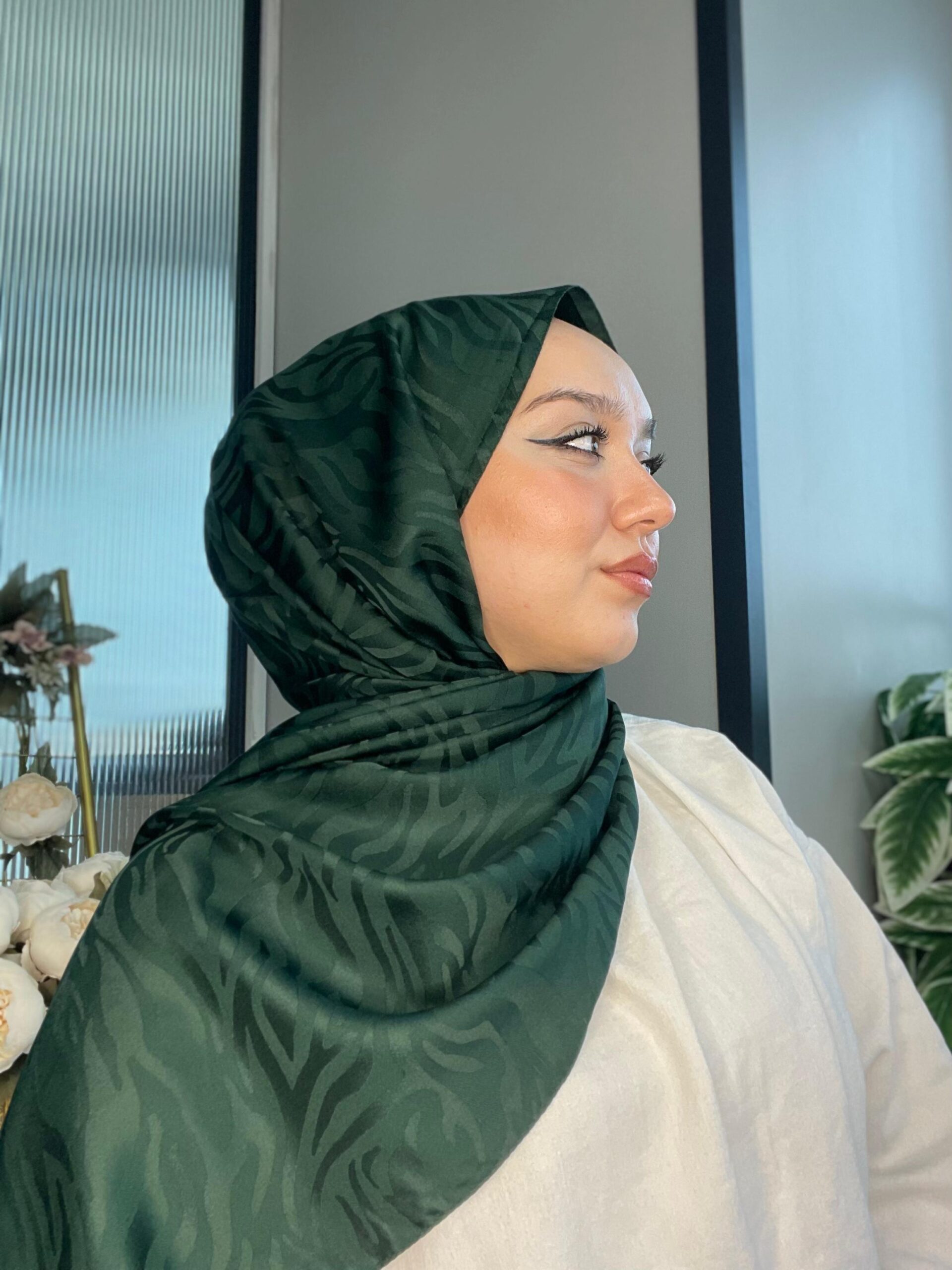 Zebra Desen Pamuk Jakar İpek Şal 23141 - Zümrüt