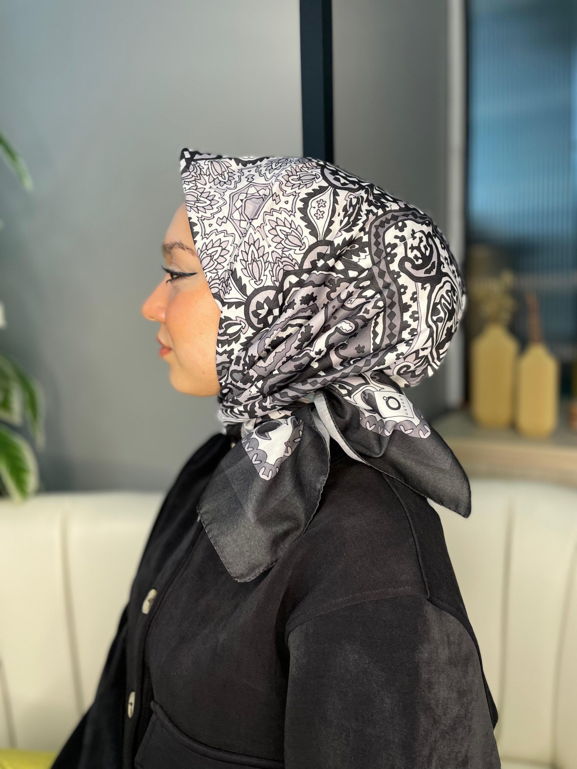 Etro Desen Pamuk Soft Eşarp 27091 - Kömür