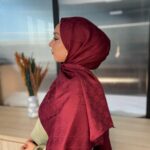 Klasik Monogram Desen İpeksi Jakar Şal-76741 - Bordo