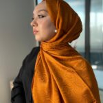 Dijital Monogram Desen İpeksi Jakar Şal-72761- Zerdeçal