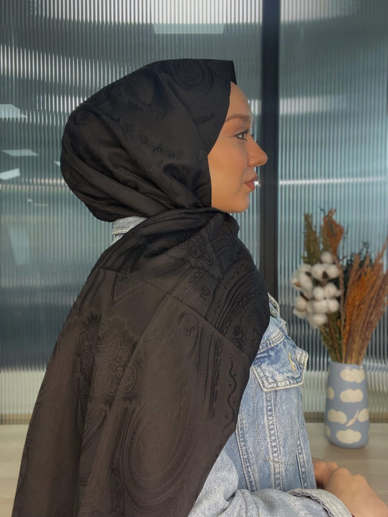 Kama Desen İpeksi Jakar Şal - 746598 - Siyah