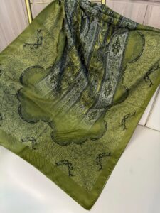 Sarmaşık Desen Pamuk İpek Şal -41200- Yağ Yeşili