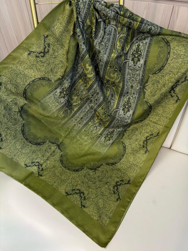 Sarmaşık Desen Pamuk İpek Şal -41200- Yağ Yeşili