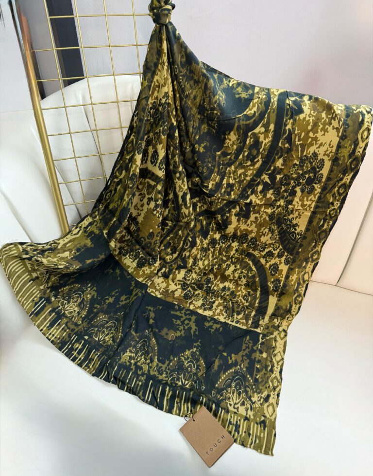 Touch İthal Etnik Desen Yün İpek Şal-34550-Asker Yeşili