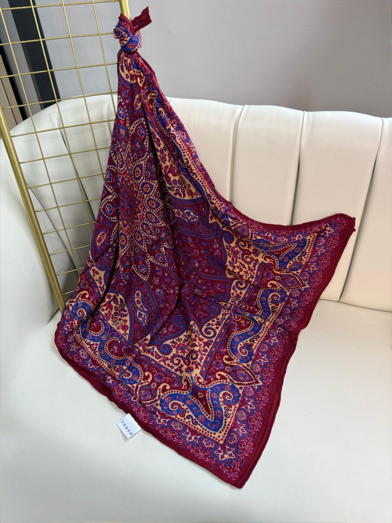 Touch İthal Etnik Desen Yün İpek Şal-34330-Fuşya-Saks