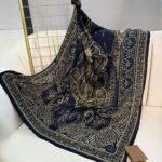 Touch İthal Etnik Desen Yün İpek Şal 34880 –Lacivert-Camel