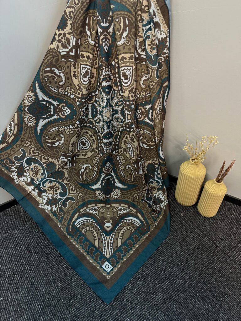 Etro Desen Pamuk Soft Eşarp 27091 - Kahve-Petrol