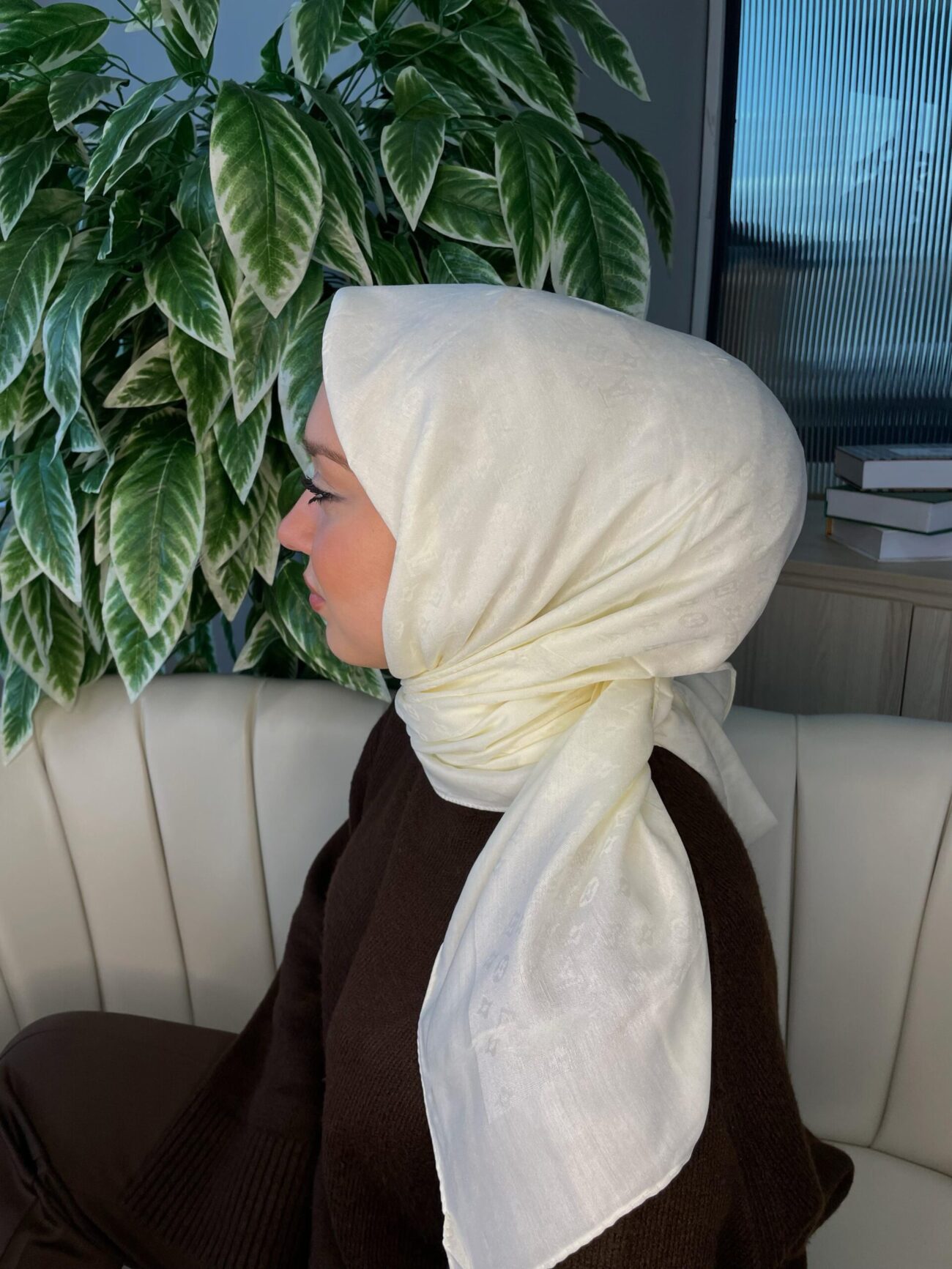 Lv Çift Taraflı Kaşmir İpek Eşarp 10445 -Vanilya