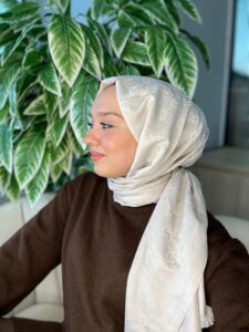 G Desenli İpek Kaşmir Çift Taraflı Şal 440344 - Taş